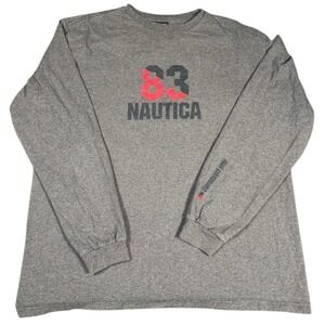 Nautica 83 Graphic Long Sleeve T Shirt Gray Mens Size L Cotton